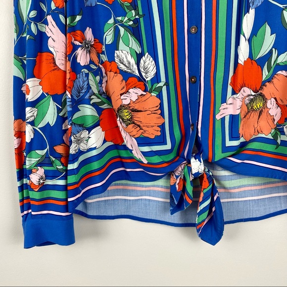 Maeve Anthropologie Elan Scarf Floral Pattern Blouse size 6 Blue Tie Waist - Picture 4 of 8